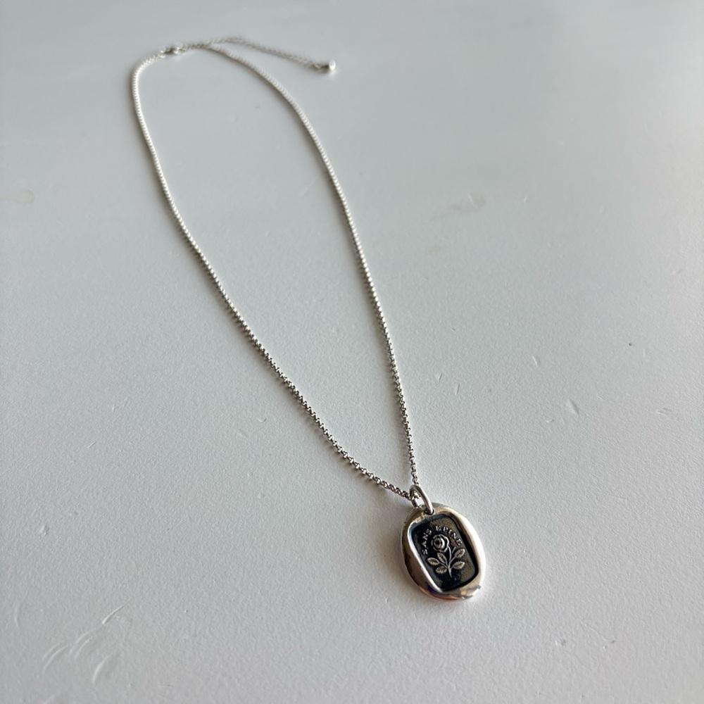 Silver Wax Seal Pendant Necklace, “Without Thorns” (Sans Epine) Rose - Picture 2 of 3